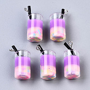 Epoxy Resin and Polymer Clay Pendant, and Glass Bottle Decorations, Imitation Fruit Juice Charms, Platinum Tone Iron Eye Pin, Medium Orchid, 25~27x11mm, Hole: 1.8mm(X-GLAA-S181-15C)