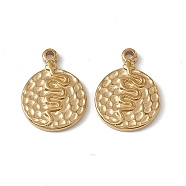 Vacuum Plating 201 Stainless Steel Pendants, Textured, Flat Round with Snake Charm, Real 18K Gold Plated, 16.5x12x2mm, Hole: 1.5mm(STAS-J401-VC752)