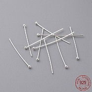 Sterling Silver Ball Head Pins, Silver, 25x0.5mm(X-STER-A028-2)