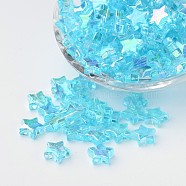 Eco-Friendly Transparent Acrylic Beads, Star, Sky Blue, AB Color, about 10mm in diameter, 4mm thick, hole:1.5mm. about 2140pcs/500g(PL556-5)