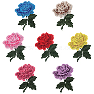 14Pcs 7 Colors Rose Flower Shape Computerized Embroidery Cloth Iron on/Sew on Patches, Costume Accessories, Mixed Color, 90x67x1.5mm, 2pcs/color(PATC-CP0001-04)