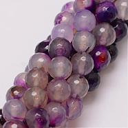 Natural Striped Agate/Banded Agate Bead Strands, Dyed, Faceted, Round, Medium Orchid, 10mm, Hole: 1.5mm, about 38pcs/strand, 14 inch(G-G882-10mm-D02-4)