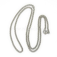 Trendy Unisex 304 Stainless Steel Cross Rolo Chain Necklaces, with Lobster Claw Clasps, Stainless Steel Color, 20.7 inch(52.6cm)(NJEW-L043A-09P)