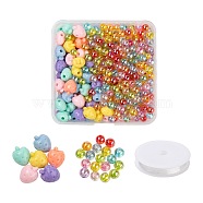 380Pcs Strawberry & Round Acrylic Beads with 1 Roll Clear Elastic Crystal Thread, for DIY Children's Day Gift Stretch Bracelets Making Kits, Mixed Color, 8x7mm, Hole: 2mm, 16.5x13x11.5mm, hole: 3mm(DIY-LS0001-08)