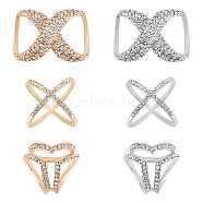 6Pcs 6 Style Crystal Infinity-shaped & X-shape & Three Ring Shape Rhinestone Scarf Buckle Rings, Wire Wrap Alloy Clasps Holder for Clothing Scarf, Platinum & Golden, 21~28x24~41x18~21.5mm, 1pc/style(JEWB-CA0001-03)