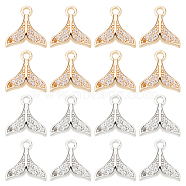 DICOSMETIC 16Pcs 2 Colors Brass Micro Pave Clear Cubic Zirconia Charms, Cadmium Free & Lead Free, Fishtail Shaped, Real Gold Plated & Real Platinum Plated, 11x10.5x2mm, Hole: 1.6mm, 8pcs/color(KK-DC0001-09)