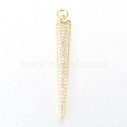 Brass Micro Pave Cubic Zirconia Pendants, Triangle, Real 18K Gold Plated, 43x6x4mm, Hole: 3mm(ZIRC-L068-50G)