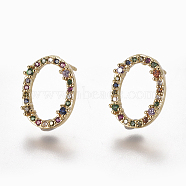 Brass Micro Pave Cubic Zirconia Studs Earrings, Oval, Colorful, 13.5x10x3mm, Pin: 0.7mm(EJEW-K078-19)