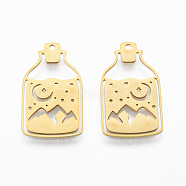 201 Stainless Steel Pendants, Bottle with Moon, Real 18K Gold Plated, 24.5x15x1mm, Hole: 1.6mm(STAS-N090-LA920-2)