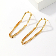 304 Stainless Steel Dangle Stud Earrings, Chains Tassel Earrings, Golden, Arch, 53x18mm(RS5522-03)