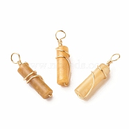 Natural Topaz Jade Pendants, with Light Gold Tone Eco-Friendly Copper Wire Wrapped, Column, 20~21x5~5.5mm, Hole: 2.3~2.8mm(PALLOY-JF01453-02)