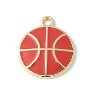 Alloy Enamel Pendants, Lead Free & Cadmium Free & Nickel Free, Golden, Sports Ball Charms, Basketball, 21.5x18x2.5mm, Hole: 2mm(PALLOY-R153-02G-01)