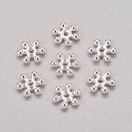 Zinc Alloy Beads Spacers, Cadmium Free & Lead Free, with One Hole, Snowflake, Silver Color Plated, 8.5x2.5mm, Hole: 1.5mm(PALLOY-Q062-S)