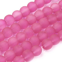 Transparent Glass Bead Strands, Frosted, Round, Deep Pink, 8mm, Hole: 1~1.6mm, about 99pcs/strand, 31.4 inch(X-GLAA-S031-8mm-35)