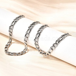 5MM 304 Stainless Steel Figaro Chains Necklaces for Women, PVD Vacuum Plating, Long-Lasting Plated, Non-Tarnish, Stainless Steel Color, 23.82 inch(60.5cm)(NJEW-B134-07A-P)