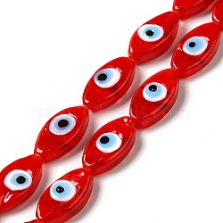Handmade Evil Eye Lampwork Beads Strands, Horse Eye, Red, 15~16x8~8.5x3~4mm, Hole: 1.5mm, about 28pcs/strand, 16.85 inch(42.8cm)(LAMP-G154-06D)
