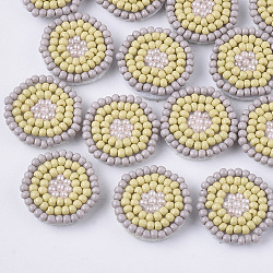 Glass Seed Beads Cabochons, Cluster Beads, with Non-Woven Fabric, Flat Round, Light Khaki, 17~18x3.5~4mm(FIND-S321-03K)
