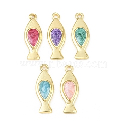 Brass Pendants, Fish Charms, with Enamel, Cadmium Free & Lead Free, Rack Plating, Long-Lasting Plated, Real 18K Gold Plated, Mixed Color, 20x7x2.5mm, Hole: 1.5mm(KK-CBAAB9C-03G-01)