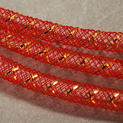 Mesh Tubing, Plastic Net Thread Cord, with Gold Vein, Red, 8mm, 30 yards/Bundle(PNT-Q002-8mm-3)