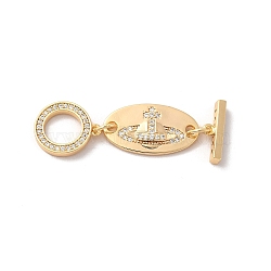 Brass Micro Pave Clear Cubic Zirconia Toggle Clasps, Oval, Real 18K Gold Plated, Link: 19.5x10.5x2mm, Hole: 2mm; Bar: 13.5x4x2.8mm, Hole: 1mm; Ring: 13.5x11.5x2mm, Hole: 0.9mm(KK-M243-11G)