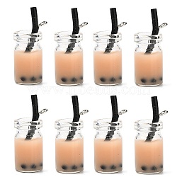 Glass Bottle Pendants, with Resin Inside, Imitation Bubble Tea/Boba Milk Tea, Light Khaki, 27x12x10mm, Hole: 1.8mm(CRES-N017-03B)