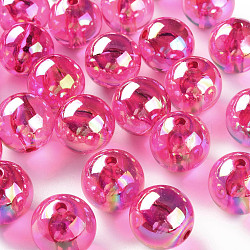 Transparent Acrylic Beads, AB Color Plated, Round, Fuchsia, 20x19mm, Hole: 3mm, about 111pcs/500g(MACR-S370-B20-706)