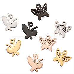 8Pcs 8 Style Vacuum Plating 304 Stainless Steel Charms, Laser Cut, Butterfly, Mixed Color, 1pc/style(STAS-SZ0001-68)