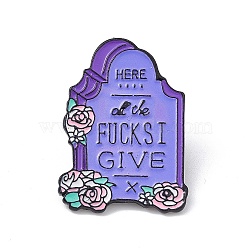 Word Here Lies All The Fucks I Give Enamel Pin, Electrophoresis Black Alloy Gothic Tombstone Brooch for Backpack Clothes, Medium Slate Blue, 39x28x1.5mm, Pin: 1mm(JEWB-P015-H01)