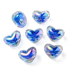 Two Tone UV Plating Transparent Acrylic European Beads, Large Hole Beads, Heart, Royal Blue, 14.5x18.5x14mm, Hole: 4mm(OACR-F004-06E)