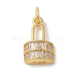 Brass Micro Pave Clear Cubic Zirconia Glass
 Pendants, Lock, Real 18K Gold Plated, 15x9x4.5mm, Hole: 3.2mm(KK-R162-027G)