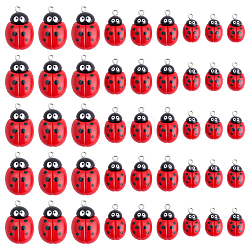30Pcs 3 Styles Opaque Resin Pendants, with Iron Loop, Ladybug, Red, 19~29x11~18.5x5~7.5mm, Hole: 2mm, 10pcs/style(RESI-ME0001-39)