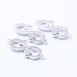 Brass Micro Pave Cubic Zirconia Links, Clear, Lead Free & Nickel Free & Cadmium Free, Infinity with Heart, Platinum, 24x9x3mm, Hole: 1mm(KK-P133-25P-NR)