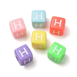 Opaque Acrylic European Beads, Large Hole Beads, Cube with Letter H, Mixed Color, 10x9x9~9.5mm, Hole: 4mm, about 580pcs/500g(AC-CBA7A73-01H)