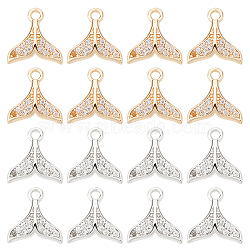 DICOSMETIC 16Pcs 2 Colors Brass Micro Pave Clear Cubic Zirconia Charms, Cadmium Free & Lead Free, Fishtail Shaped, Real Gold Plated & Real Platinum Plated, 11x10.5x2mm, Hole: 1.6mm, 8pcs/color(KK-DC0001-09)