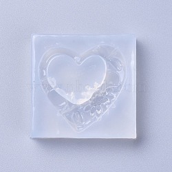 Pendant Silicone Molds, Resin Casting Molds, For UV Resin, Epoxy Resin Jewelry Making, Heart with Flower, White, 46x46x13mm, Hole: 1.8mm, Inner Diameter: 35x39mm(X-DIY-L026-064)
