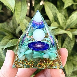 Orgonite Pyramid Resin Energy Generators, Reiki Natural Green Aventurine Chips Inside for Home Office Desk Decoration, 50mm(PW-WG4F687-01)