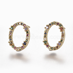 Brass Micro Pave Cubic Zirconia Studs Earrings, Oval, Colorful, 13.5x10x3mm, Pin: 0.7mm(EJEW-K078-19)