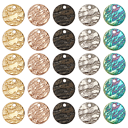 PandaHall Elite PVD Vacuum Plating 304 Stainless Steel Charms, Textured, Laser Cut, Flat Round, Mixed Color, 10.5x1mm, Hole: 8mm, 5 colors, 10pcs/color, 50pcs/box(STAS-PH0001-11)