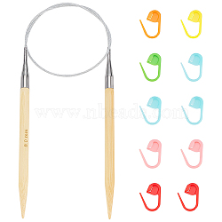 1Pc Bamboo Circular Knitting Needles, with 10Pcs Locking Stitch Markers Holder, Platinum, 605mm(FIND-WR0012-46B)