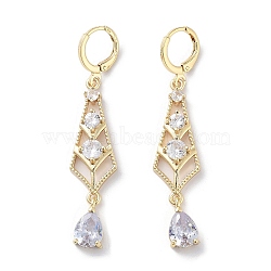 Teardrop Rack Plating Golden Brass Dangle Leverback Earrings, with Cubic Zirconia for Women, Clear, 56x11.5mm(EJEW-A030-06G-01)