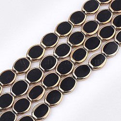 Electroplate Glass Beads Strands, Oval, Black, 17x14x4.5mm, Hole: 1.2mm, about 20pcs/strand, 12.9 inch(X-EGLA-S188-03A)