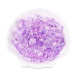 Baking Paint Transparent Glass Beads, Cube, Orchid, 6.5~7x6~6.5x6~6.5mm, Hole: 1.5mm, about 1690pcs/1000g(DGLA-N005-01A-07)