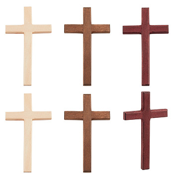 Elite 6Pcs 3 Colors Wooden Cross Wall Decoration, Hand Prayer Holding Cross, Religion, Mixed Color, 120x69.5x9.5mm, 2pcs/color
