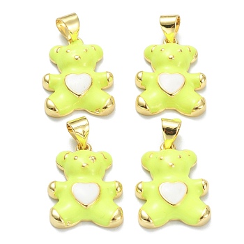 Brass Enamel Pendants, Real 18K Gold Plated, Long-Lasting Plated, Bear with Heart, Champagne Yellow, 18x13.5x4mm, Hole: 5x3.5mm
