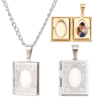 2Pcs 2 Colors Titanium Steel Locket Pendants, Photo Frame Charms for Necklaces, Rectangle, Golden & Stainless Steel Color, 26x19x4.5mm, Hole: 9x5mm, Inner Diameter: 15x10mm, 1pc/color