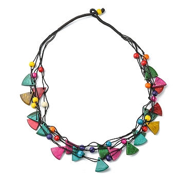 Dyed Natural Coconut Round & Fan Beaded Multi-strand Necklaces, Bohemian Jewelry for Women, Colorful, 26.38 inch(67cm)