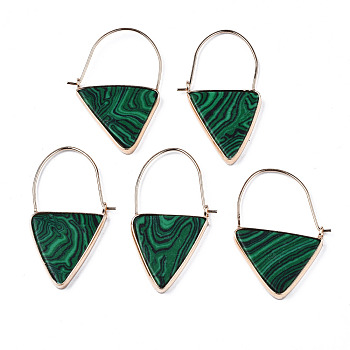 Synthetic Malachite Triangle Dangle Hoop Earrings, Brass Drop Earrings for Women, Light Gold, 43~45x23~26x3.5mm, Pin: 0.8mm