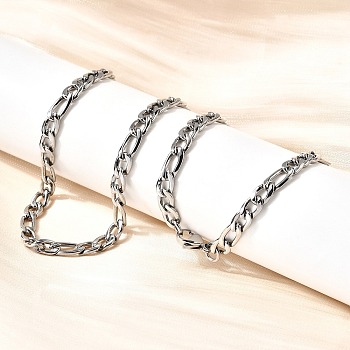 5MM 304 Stainless Steel Figaro Chains Necklaces for Women, PVD Vacuum Plating, Long-Lasting Plated, Non-Tarnish, Stainless Steel Color, 23.82 inch(60.5cm)
