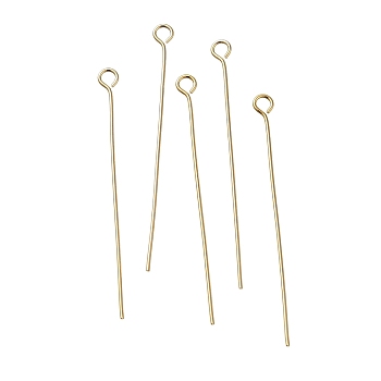 Brass Eye Pins, Lead Free & Cadmium Free, Real 24K Gold Plated, 40x3x0.7mm, Hole: 1.8mm