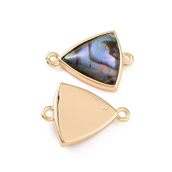 Brass Paua Shell Connector Charms, Triangle, Real 18K Gold Plated, 13.5x9.5x2.8mm, Hole: 1mm